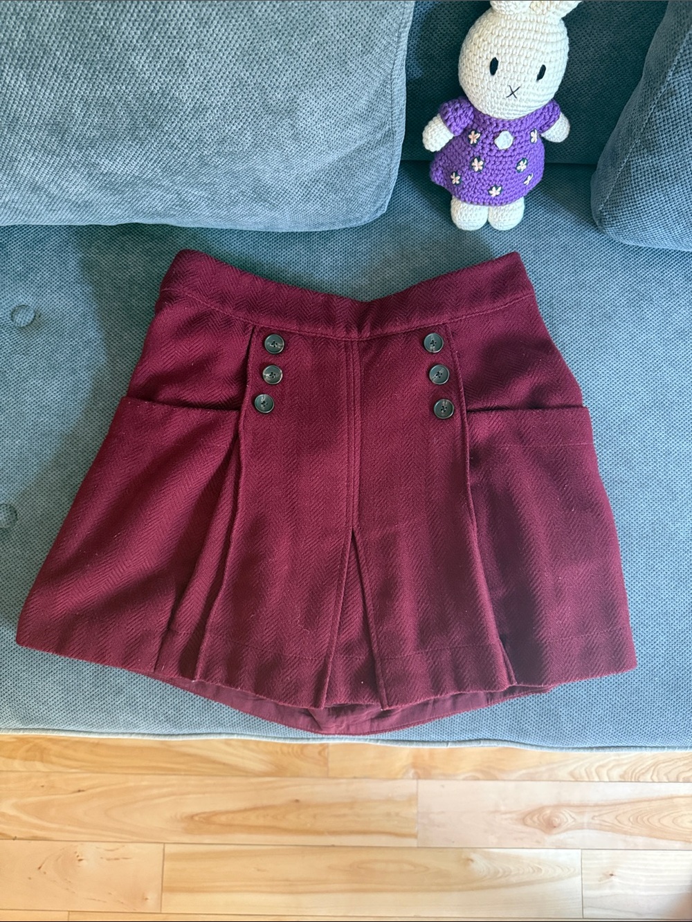 Free People Women's Burgundy Pleated Button-Front Skirt